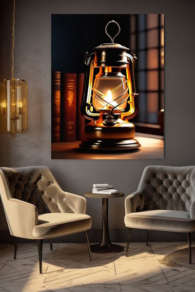 özkacar ESKİ EL FENERİ KANVAS TABLO EV DUVAR SALON OFİS DÜKKAN HEDİYELİK DEKA...