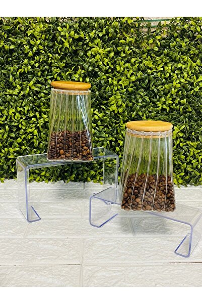LİLA HOME 2'Lİ GEOMETRİK CAM KAVANOZ BAMBU KAPAK