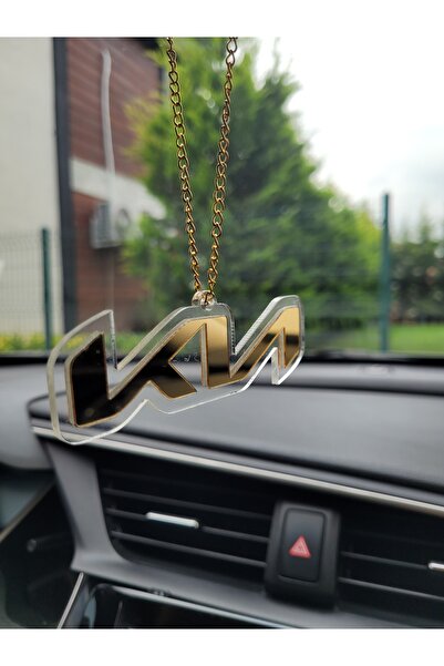 rosfloa rf Pleksi Gold Zincir Askılı Dikiz Aynası Süsü Şık Hediyelik Araç Marka Logolu Oto Aksesuar