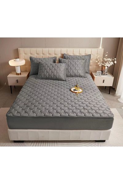 OEM Bed sheet and 2 pillowcases, Velvet, Quilted Topper, 140x200cm, Grey