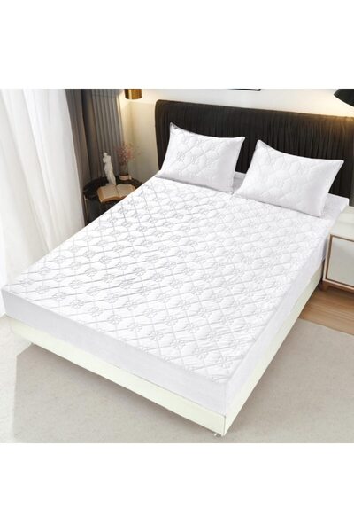 OEM Bed Cover and 2 Pillowcases, Quilted Velvet, 180x200cm, White