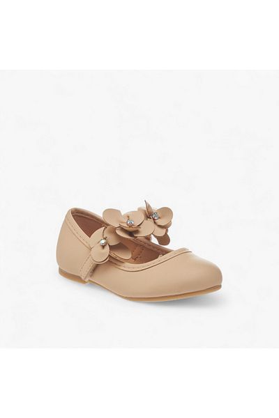 Flora Bella by Shoexpress Floral Applique Ballerina Shoes with Hook and Loop Closure