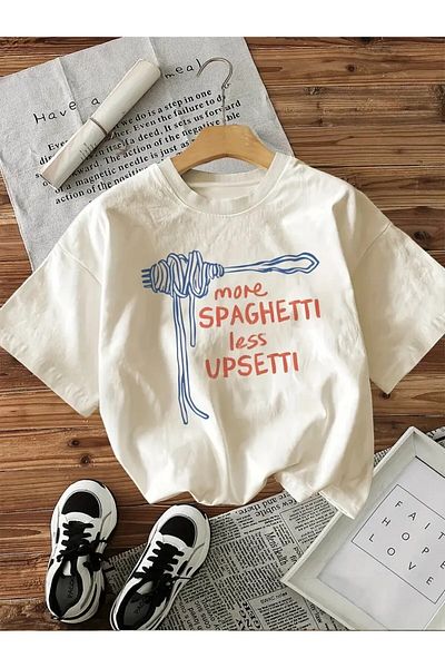 vikitekno Oversize Spaghetti Printed Design Women's T-Shirt