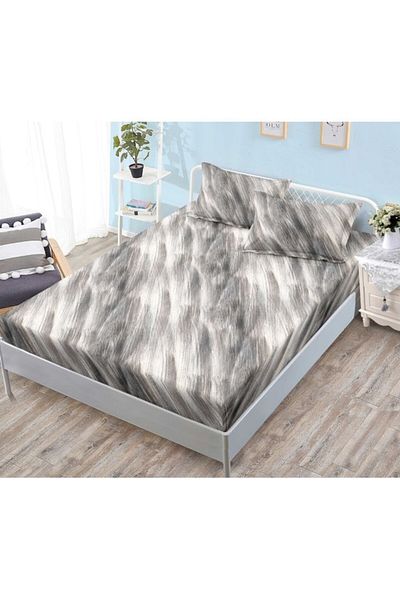 OEM Husa de Pat cu Elastic, 3 Piese, Finet, 180x200cm, Imprimeu Abstract, Gri Marmurat