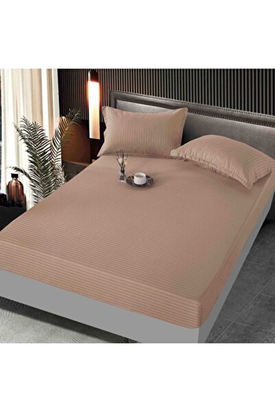 JOJO HOME Elastic Bed Sheet, Jojo Home, Damask, Double, Uni, 160x200cm, Coffee with Milk