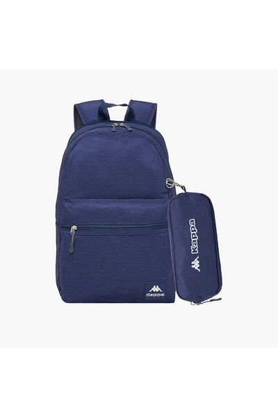 Kappa Logo Print School Backpack with Adjustable Shoulder Straps and Pencil Pouch - 44x13x30 cm