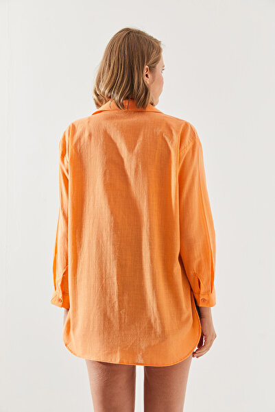 Bianco Lucci Women's Double Pocket Embroidery Embroidered Linen Basic Shirt 60251752