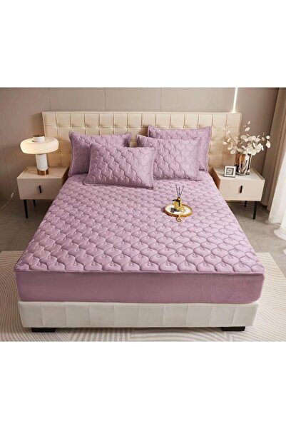 OEM Bed Cover and 2 Pillowcases, Velvet, Quilted Topper, 140x200cm, Lilac