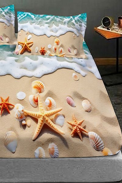 MonoHome 100% Cotton Fitted Sheet Special Design 5D Digital 60 Wire Sea Stars