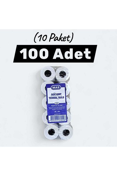 Sırımsı Mas 56X16 Thermal Roll Cash Register Pos Paper 16 Meters 100 Pieces (10 Packs)