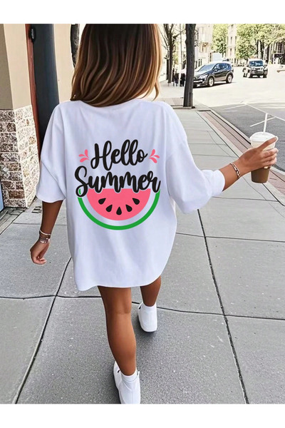 SVART WEAR Tricou pentru fete, pentru adulți Fată tricou Hello Summer cu impr...