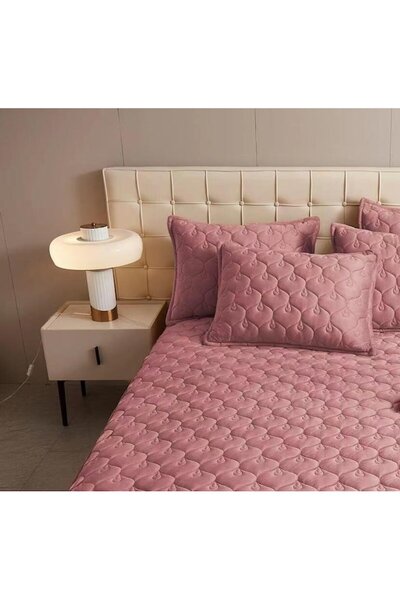 OEM Bed sheet and 2 pillowcases, Velvet, Quilted Topper, 140x200cm, Pink