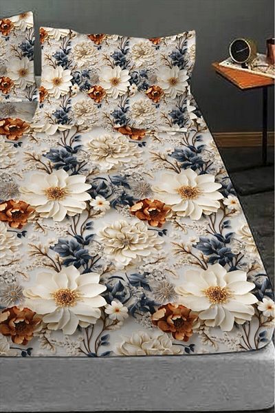 MonoHome 100% Cotton Fitted Sheet Special Design 5D Digital 60 Wire Brown