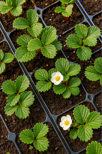 Vasada 12 Adet Albion Çilek Fidesi Yediveren 6x5,5 cm Viyolde Dikime Hazır