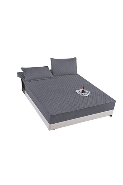 OEM Bed Sheet and 2 Pillowcases, Velvet, Quilted Topper, 180x200cm, Dark Gray
