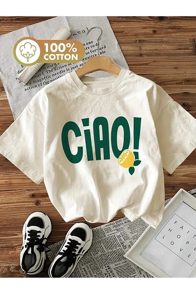 vikitekno Oversize Ciao Printed Design Women's T-Shirt