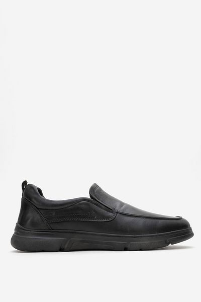 Dericlub Men's Thick Sole Laceless Comfort Shoes Real Leather Cr 2676 Black