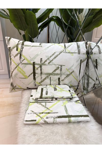 micoton Patterned Double 100% Cotton Non-Elastic Sheet and Pillowcase Set