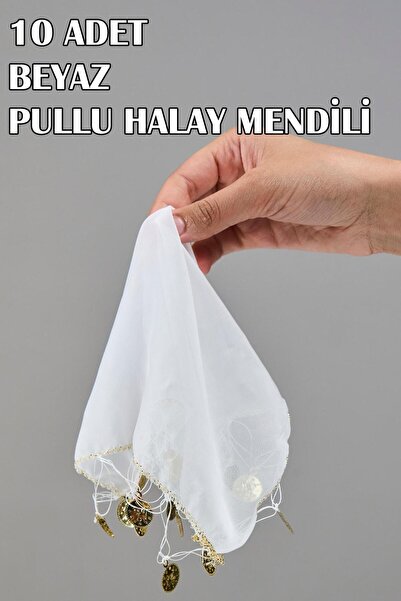 Dantelux 10 Adet Pullu Şifon Halay Mendili - Beyaz