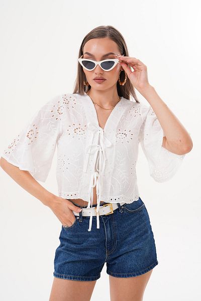 ŞİMAL Women's Laser Cut Lace Detailed Blouse 250615 -