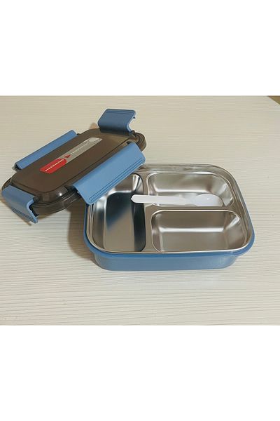 My Easy Shop 3 Compartment Stainless Steel Lockable Lunch Box Lunch Box with Spoon Gift