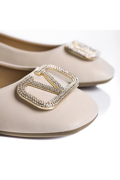 MODA STİL Women's beige ballerinas, handmade eco-leather, 36
