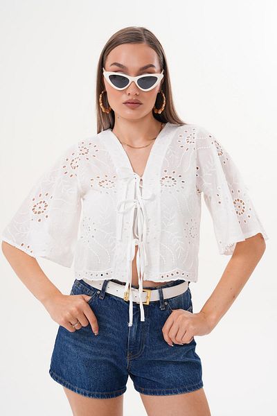 ŞİMAL Women's Laser Cut Lace Detailed Blouse 250615 -