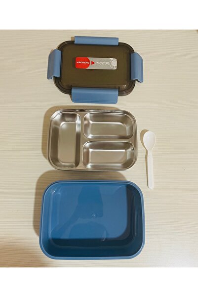 My Easy Shop 3 Compartment Stainless Steel Lockable Lunch Box Lunch Box with Spoon Gift