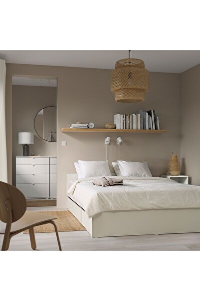 IKEA çift kişilik karyola, beyaz, 160x200 cm, 2 çekmeceli