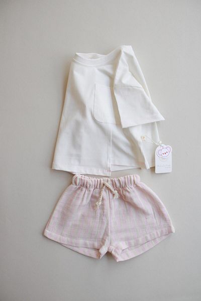 Oh La La Koala For Little Ones Pink Contrast Stitched Asymmetrical Shorts Suit