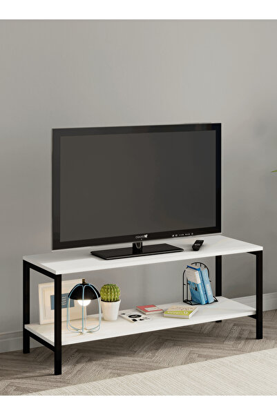 mebars Oziba Tv ünitesi, Metal Ayaklı Televizyon Sehpası 120 cm - Beyaz