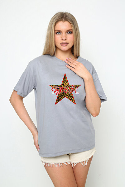 VOICTEC tricou oversize pentru femei cu imprimeu stea cu decolteu rotund