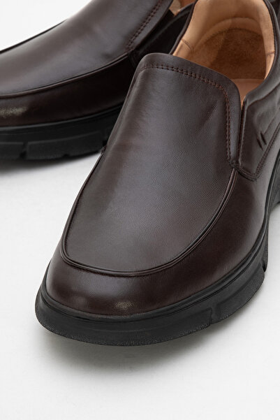 Dericlub Men's Thick Sole Laceless Comfort Shoes Real Leather Cr 2676 Brown