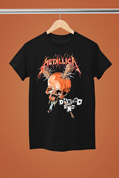 MAGORS تيشيرت ميتاليكا مطبوع من القطن بأكمام قصيرة وقصة عادية