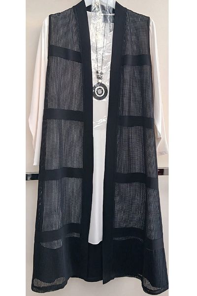 N.Y.YILDIZ Star Low Sleeve Mesh Vest Long Tunic Shirt Collar Vest Jacket Shal Collar Double Set