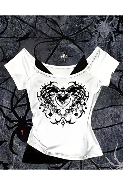 1blood White Gothic Angel Collar Additional Strap Short Sleeve Full Body Crop