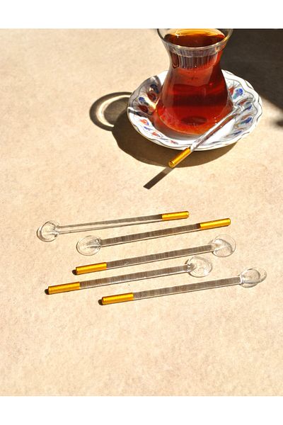 Qualitev Set of 6 Glass Teaspoon Foil Gold Teaspoon Flat Glitter
