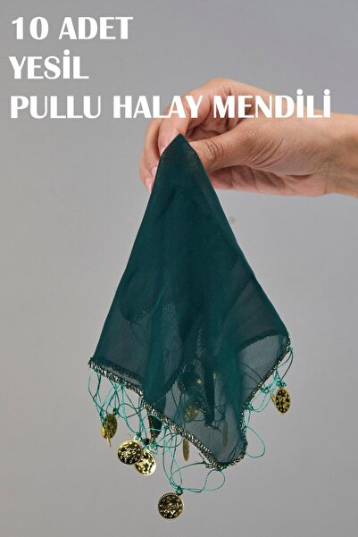 Dantelux 10 Adet Pullu Şifon Halay Mendili - Yeşil