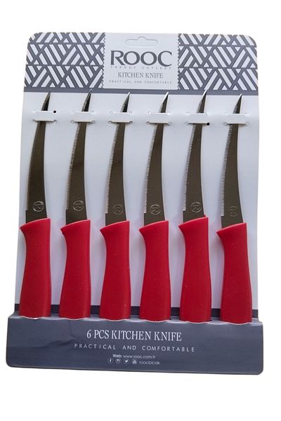 Rooc 6Pcs Laser Cut Kitchen Fruit Vegetable Knife, Ultra Sharp Blade, Red