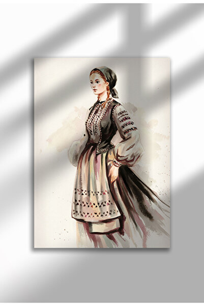 21mxm Romanian Folklore Poster, Traditional Costumes Digital Print on Canvas, Vintage Ethnic Wall Art