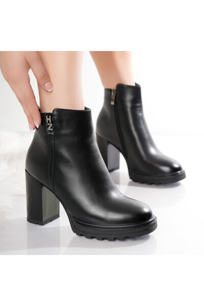 Botinelli Ghete negre pentru femei, cu căptușeală din piele, Vanda, mărimea 39