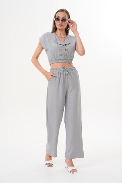 ŞİMAL Women's Button Closure Crop Pants Double Suit 250596 -