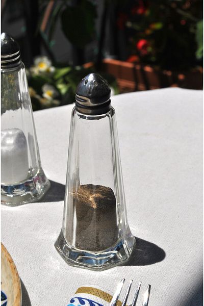 Qualitev 2-Piece Glass Salt and Pepper Shaker Spice Rack with Metal Lid