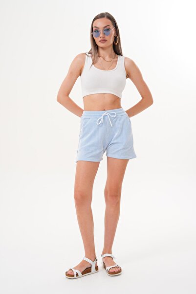 ŞİMAL Women's Stripe Patterned Shorts 250601 -
