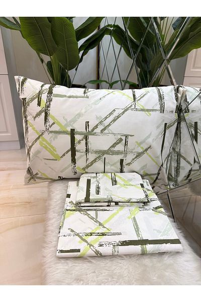 micoton Patterned Double 100% Cotton Non-Elastic Sheet and Pillowcase Set