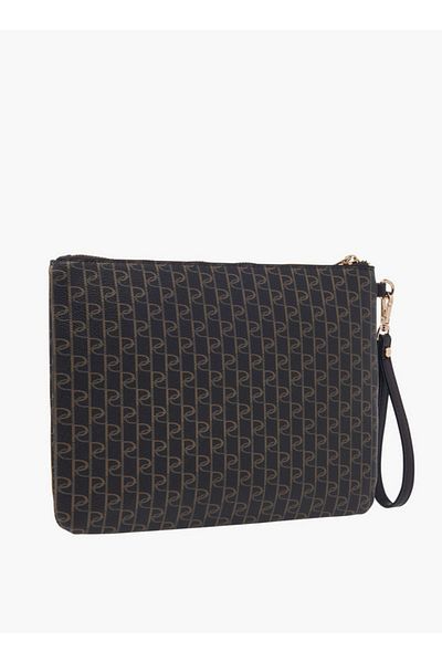 Paprika Monogram Print Clutch with Zip Closure and Wrist Loop