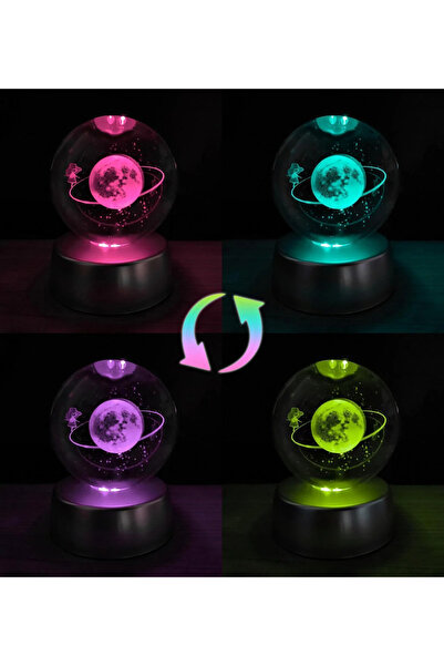 Genel Markalar Kişiye Özel Baskılı 3D Satürn Kız Galaksi Renk Değiştiren Işıklı Kristal Küre Gece Lambası