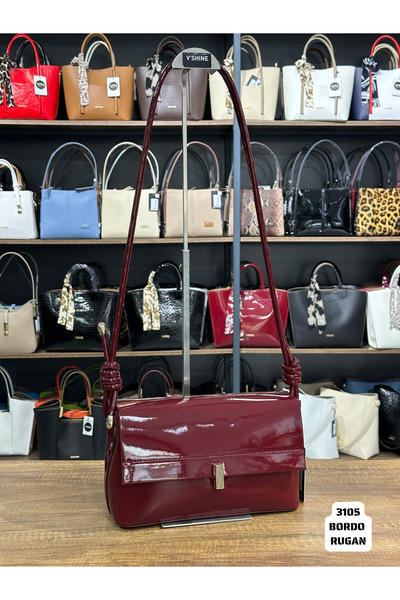 VICTORIA SHINE حقيبة بغطاء شبكي 3105 جلد أحمر كلاريت لامع