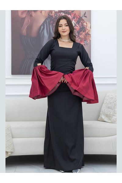 Nice Model Elegant Long Crepe Dress with Decorated Sleeves - Evening Formal Maxi Dress for Women Special Event