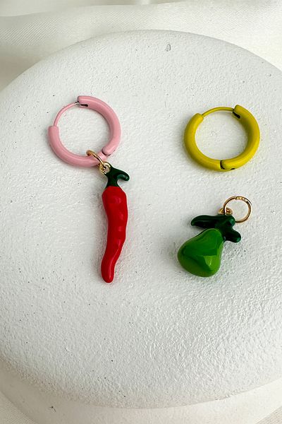 Modex Red Pepper Pear Detail Fruity Hoop Earrings